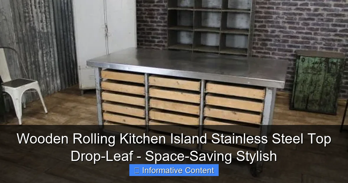 Wooden Rolling Kitchen Island Stainless Steel Top Drop-Leaf - Space-Saving Stylish