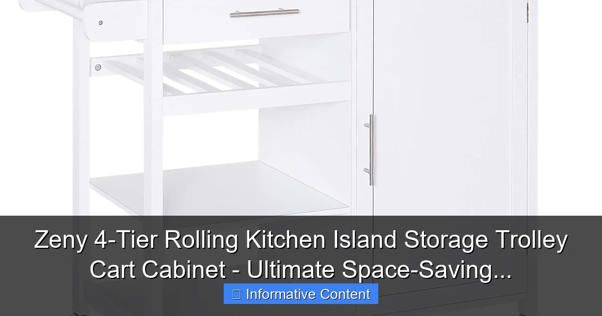 Zeny 4-Tier Rolling Kitchen Island Storage Trolley Cart Cabinet - Ultimate Space-Saving...