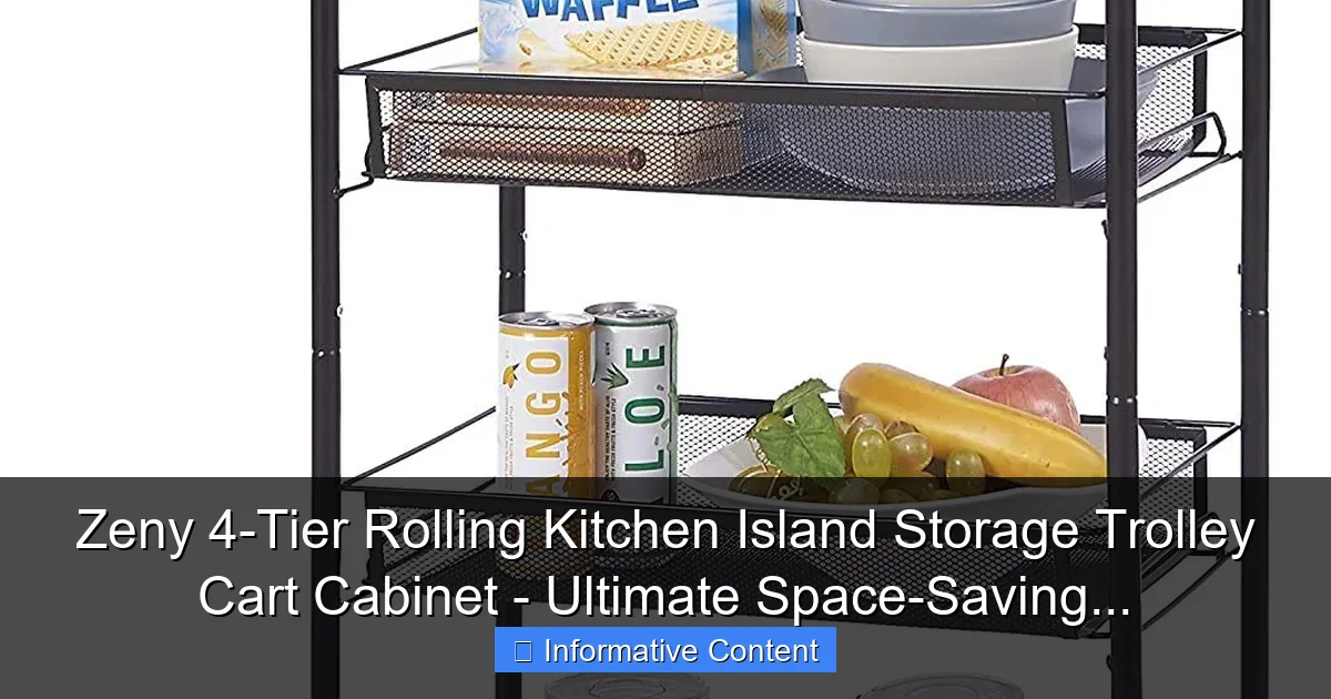 Zeny 4-Tier Rolling Kitchen Island Storage Trolley Cart Cabinet - Ultimate Space-Saving...